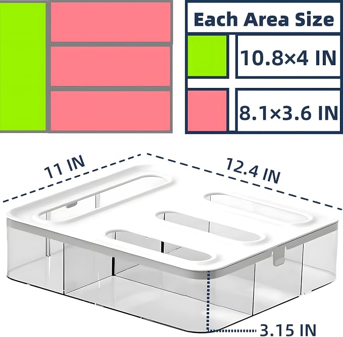 4-in-1 Food Storage Bag Organizer, Kitchen Drawer Plastic Bag Organizer, Lightweight and Durable Storage Baggie Organizer with Quart Gallon Snack Sandwich Bag Stickers (White/Clear)