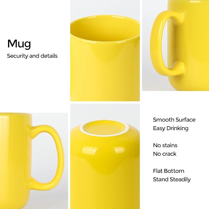 harebe 20 OZ Large Coffee Mug, Smooth Ceramic Tea Cup for Office and Home, Big Capacity with Handle, Yellow