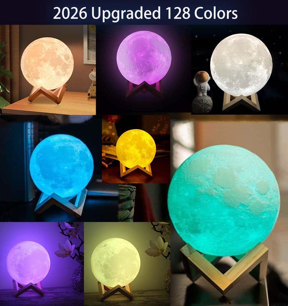 CPLA Moon Lamp Upgrade 128 Colors, Birthday Gifts for Kids Girls Boys Teens, Remote & Touch Control, Diameter 6 INCH