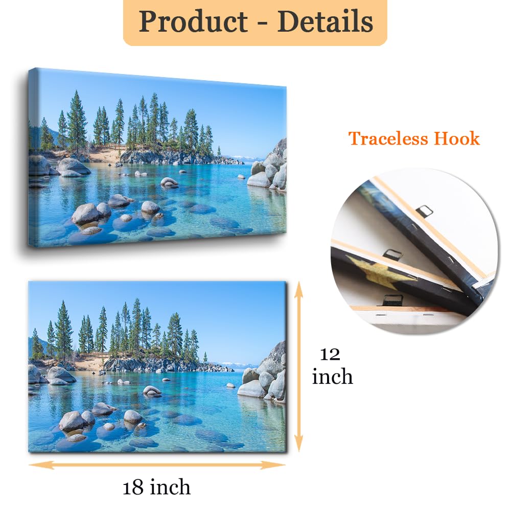 Pacimo Nature Landscape Wall Art Prints on Canvas Modern Poster for Bedroom Office Living Room - Vibrant Forest & Rocky Lake Framed Canvas Wall Art Stretch and Framed Ready to Hang 12"x18"