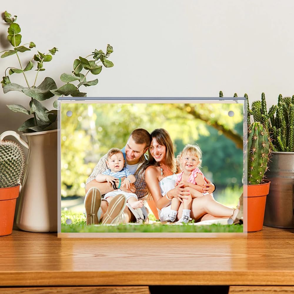 Airsnigi 5 x 7 Acrylic Picture Frames 8 Pack, Clear Picture Frames Frameless Magnetic Picture Frame Double Sided Magnetic Photo Frame Self Standing Desktop Display Stand for Bedroom Living Room Home