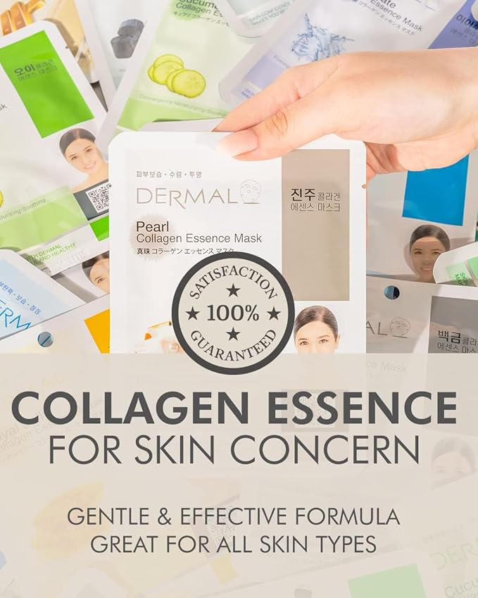 DERMAL Korean Collagen Face Mask ??Hydrating & Soothing Sheet Mask with Panthenol ??Hypoallergenic Calming Moisture Care for All Skin Types ??32 Combo Pack