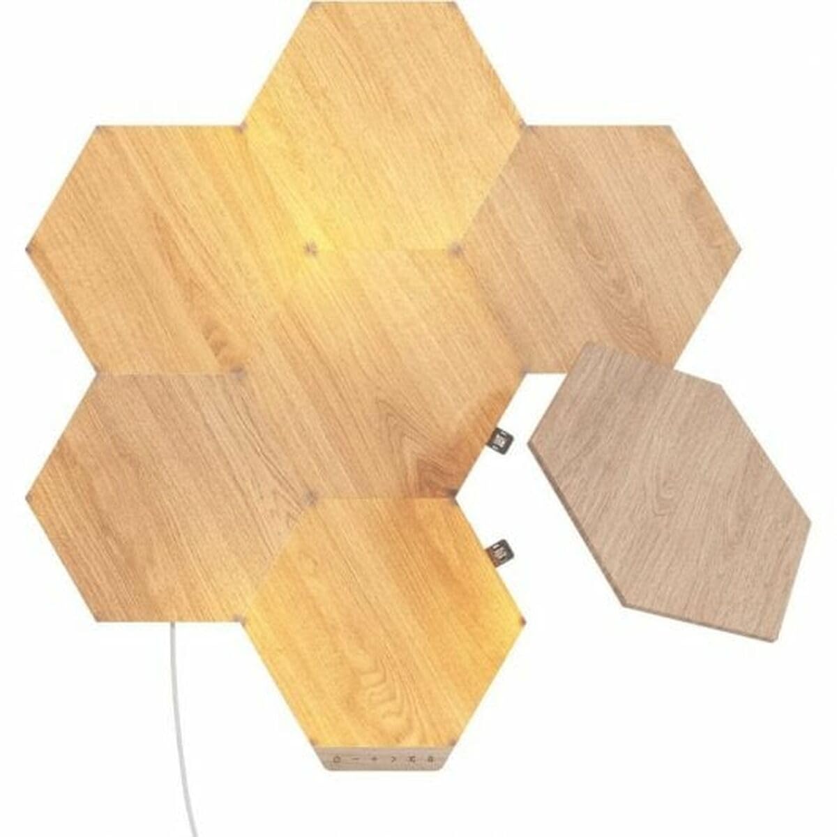 Nanoleaf Elements Wood Look Smart Wall Lights, Hexagon LED Wall Lights Compatible with Alexa Google Assistant, Home Wall Decor for Living Room with Music Sync, Touch Control, Ambient Lighting, 7 PK
