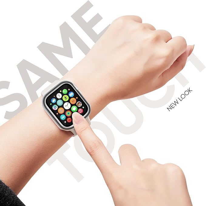 Compatible for Apple Watch Band 40mm 41mm and Case with Screen Protector, Soft Silicone Sport Strap Bands and Protective Cover with Tempered Glass for iWatch Series 9 8 7 SE 6 5 4