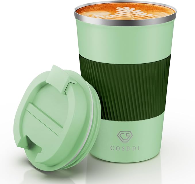 CS COSDDI 12 oz Stainless Steel Vacuum Insulated Tumbler - Coffee Travel Mug Spill Proof with Lid - coffee Cup for Keep Hot/Ice Coffee,Tea and Beer (3rd Light green)