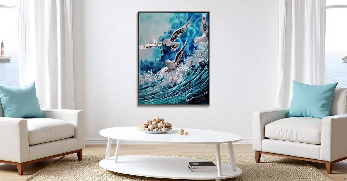 Yihui Arts Coastal Metal Wall Art - Stunning Seawaves Aluminum Artwork, Perfect Home Accent for Living Room, Bedroom, or Hallway Decor