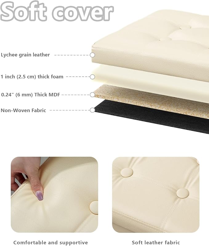 Bsketa Storage Ottoman, Folding Foot Stool with Thicker Foam Padded Seat Small Leather Storage Ottoman Bench Foot Rest for Living Room Foldable Coffee Table 17x13x13in,Beige