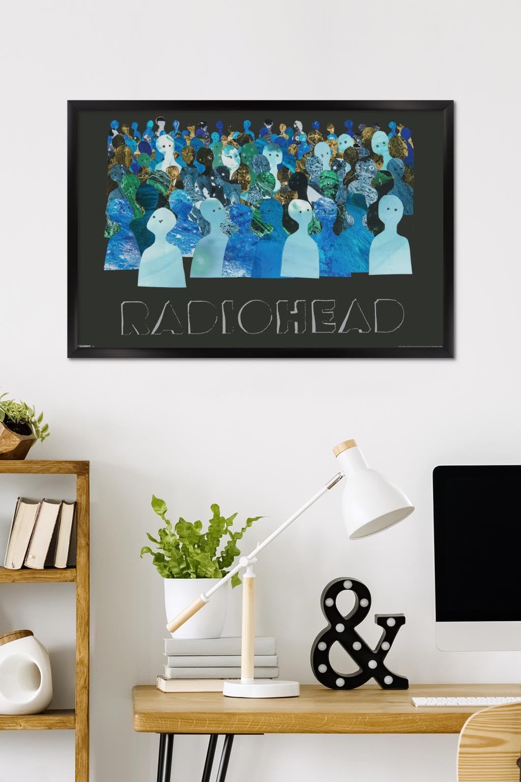 Radiohead - Blue Crowd Silhouettes Wall Poster, 34L" x 22.4W", Black Framed Version
