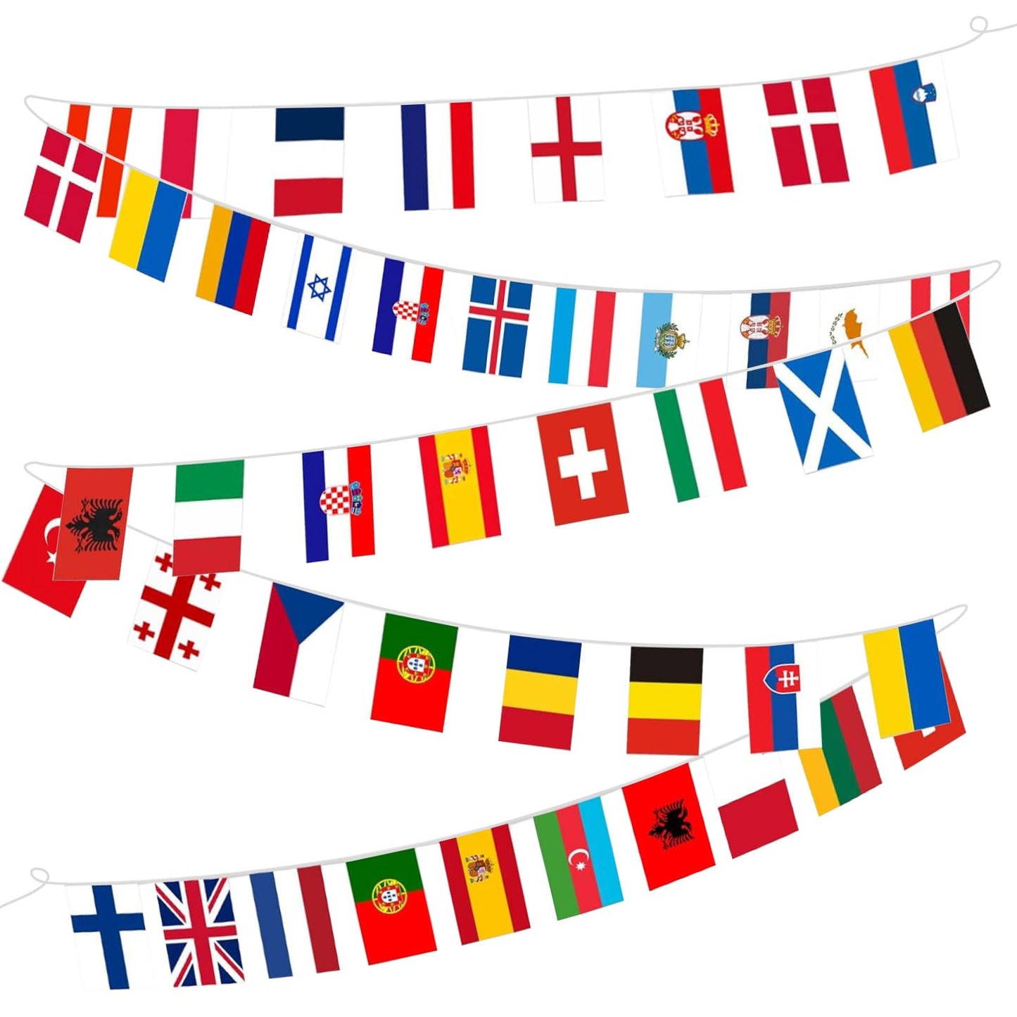 100 Country Flags Banner 82ft, Pre-Strung Reusable Polyester Flags of the World International Bunting for Classroom Decor, Party, Festival, Patio & Outdoor Events