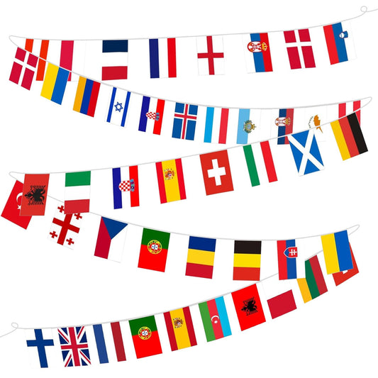 100 Country Flags Banner 82ft, Pre-Strung Reusable Polyester Flags of the World International Bunting for Classroom Decor, Party, Festival, Patio & Outdoor Events
