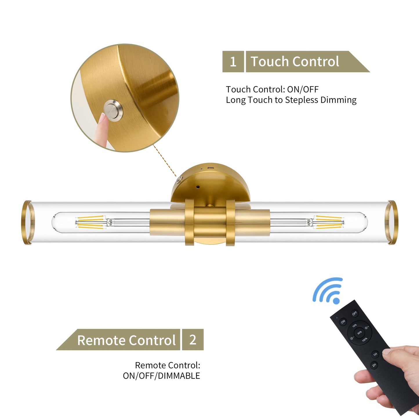 8000mAh Wireless Wall Sconces with Remote Control, Battery Operated Wall Sconce Set of 2 with Timer, Gold Rechargeable Dimmable Wall Lights for Living Room Bedroom Hallway Entryway 3000K, 20.5 Inch