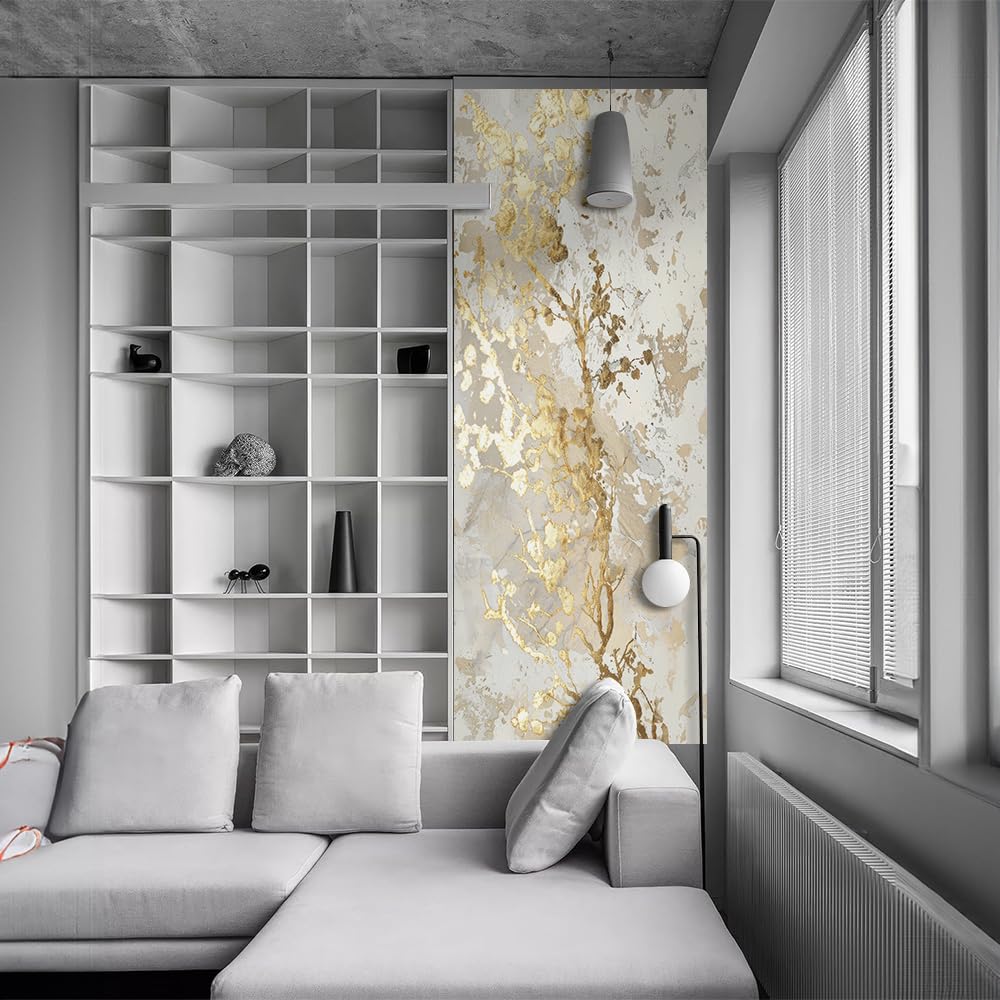 REDAMANCY White Beige Cream Yellow Abstract Marble Peel and Stick Door Stickers Vinyl Decals Decor Modern Self-Adhesive, Waterproof, Removable