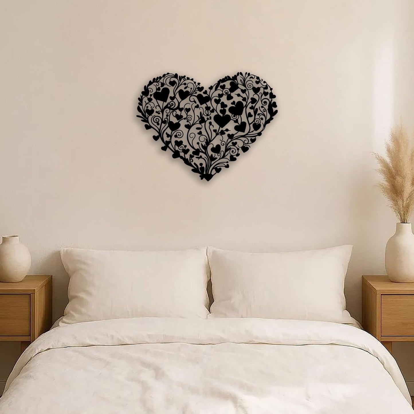 OPTYBVFD Heart Flower Metal Wall Decor - Love Room Decor Wall Art Home Decor for Living Room, Bedroom, Dining Room, Bathroom, Office (Black)