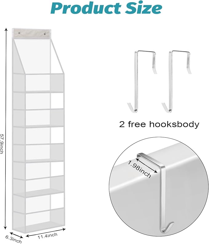 Ultra Sturdy 5-Shelf Over The Door Hanging Pantry Organizer with Clear Plastic Pockets - Large Capacity Room Organizer for Closet, Bedroom, Nursery, Bathroom & Sundries (28lb Load)