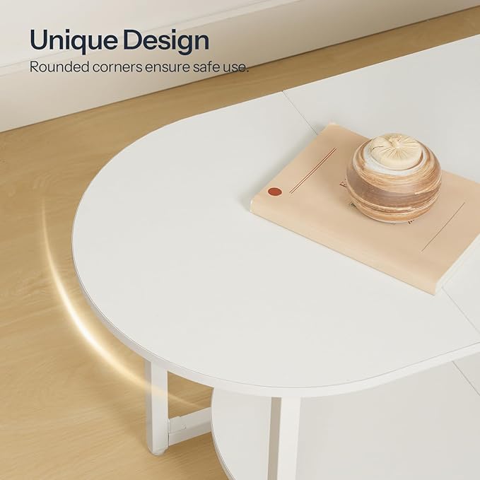 HOOBRO Coffee Table for Living Room, Oval Small Coffee Table with 2-Tier Open Storage Shelf, Industrial Cocktail Tea Table, Wooden Desktop Center Table, Farmhouse, Home Office, White WW09KF01