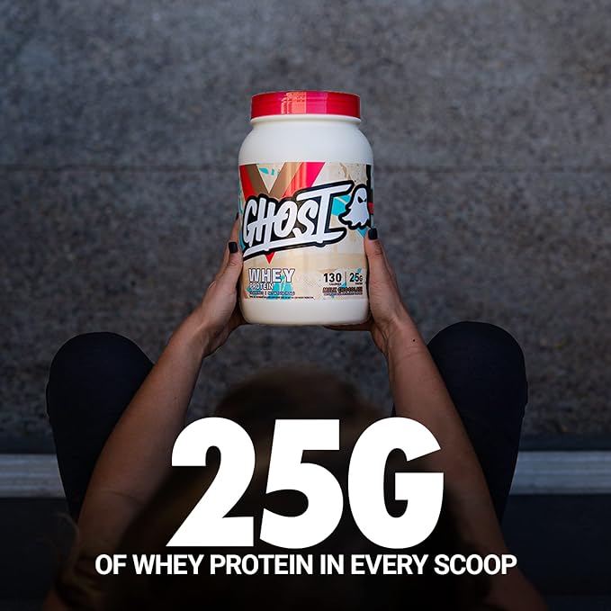 GHOST Whey Protein Powder, Milk Chocolate - 2LB, 25G of Protein - Whey Protein Blend - ­Post Workout Fitness & Nutrition Shakes, Smoothies, Baking & Cooking - Soy & Gluten-Free