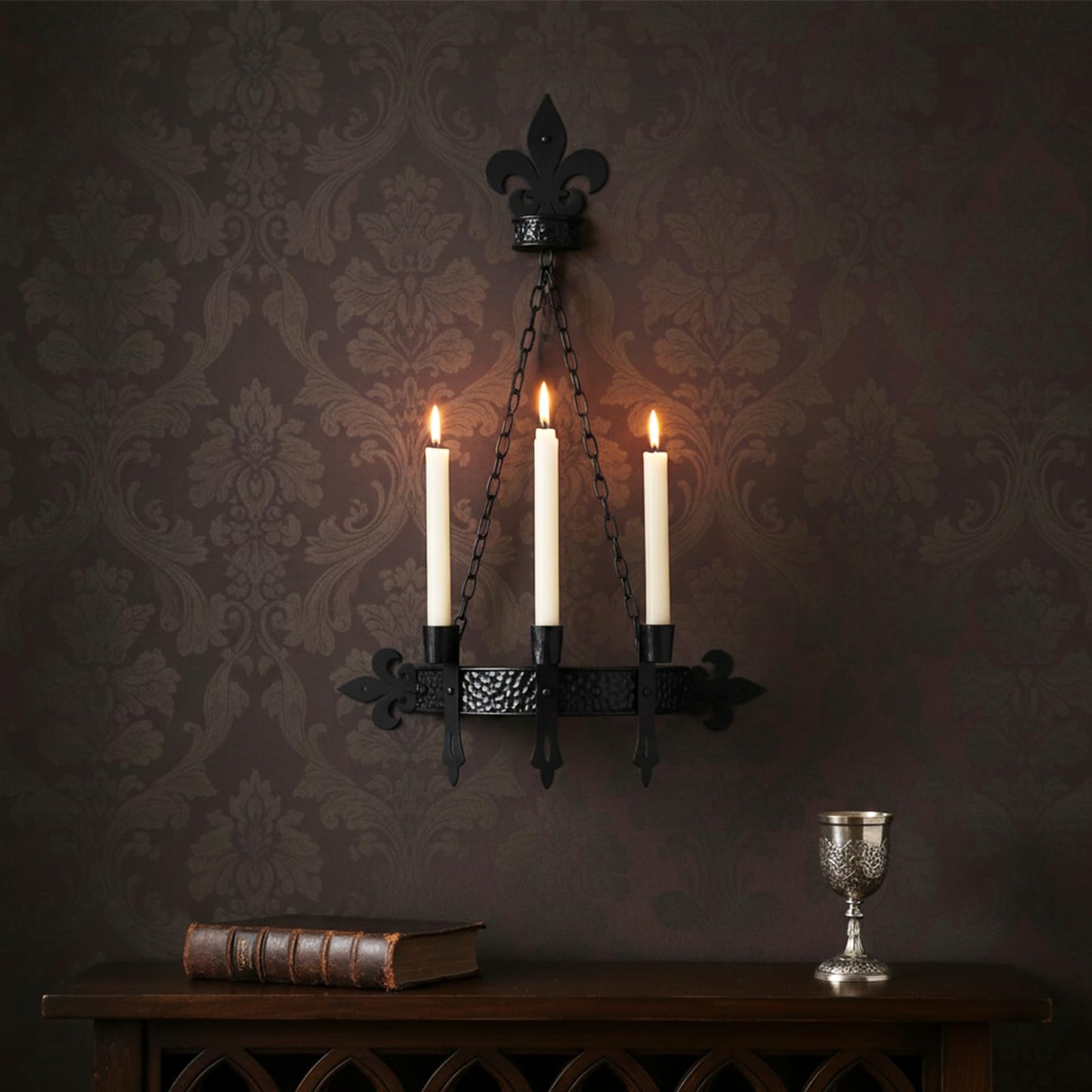 We Moment Black Candle Sconces, 3-Candle Wall Sconces for Taper Candle, Gothic Victorian Candelabra Wall Decor, Rustic Holder for Bathroom, Staircase, Living Room, Dining Room，Set of 1