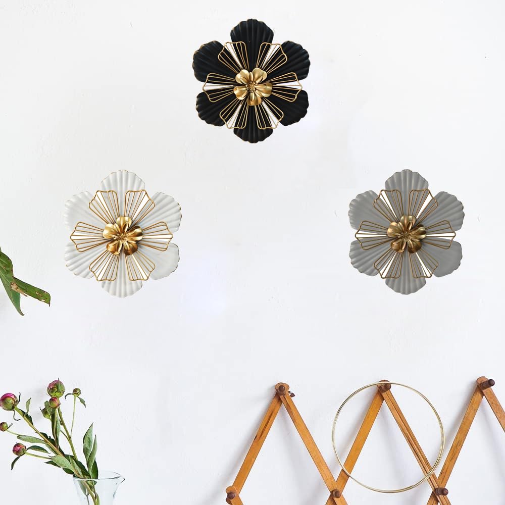 8 Inch Large Metal Flower Wall Art Multiple Layer Home Decor for Outdoor Bedroom Living Room Office Garden Set of 3