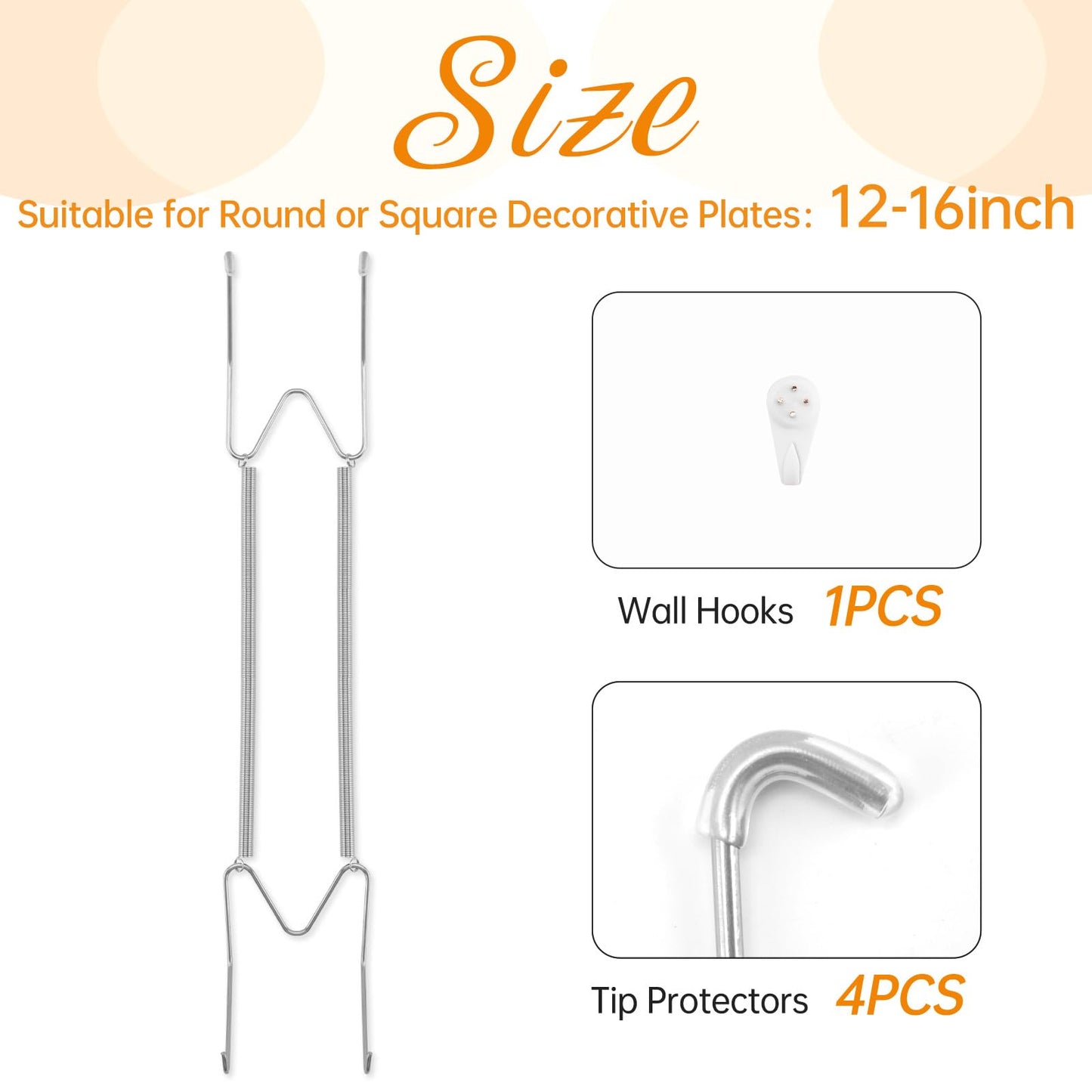 Bilillo Plate Hangers for The Wall, Suitable for 12-16 inch Decorative Plate, Stainless Steel Invisible Heavy Duty Wire Plate Holder with Wall Hooks, Plate Hangers for Displaying Plates, Silver