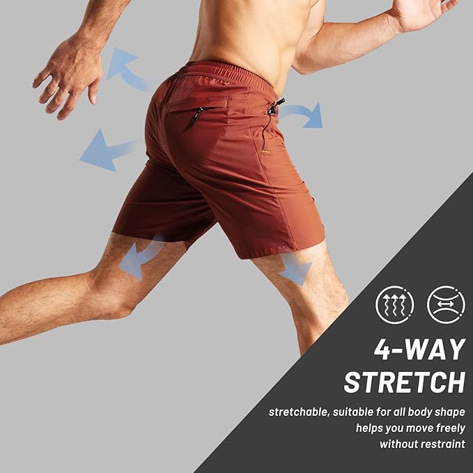 MIER Men's Quick Dry Running Shorts with Zipper Pocket, Elastic Waist Athletic Workout Exercise Fitness Shorts, 7 Inch
