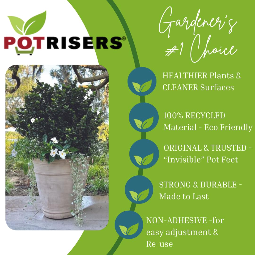 POTRISERS 32 Pack Standard 1" Wide x 1/2" Tall Value Pack | Invisible Pot Feet & Plant Risers | Drainage & Airflow for Planters, Pots, Garden Decor | Patios, Decks, Gardens, Greenhouses