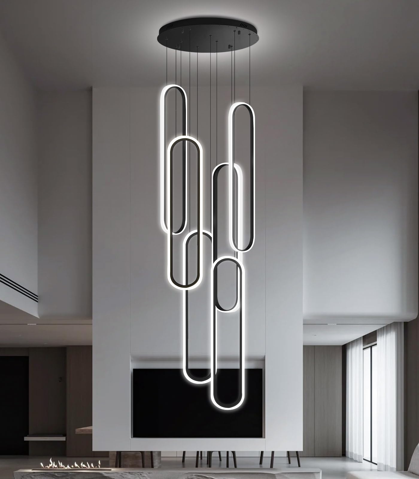 dolria 138'' Modern Chandelier Glam Chandelier LED Dimmable for Staircase Enterway Ceiling Chandeliers for Villa Foyer Living Room Black