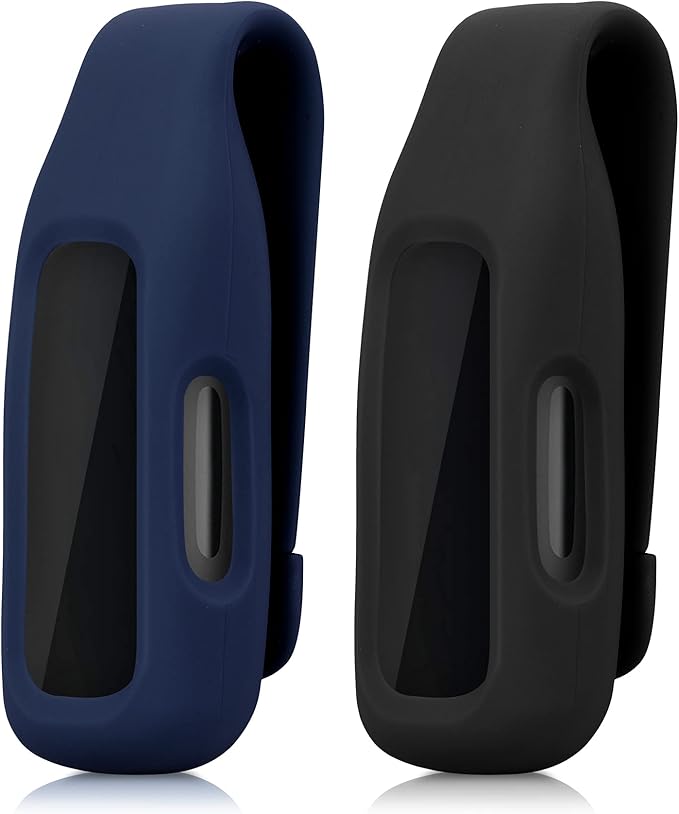 kwmobile 2X Clip Holders Compatible with Fitbit Inspire 3 / Inspire 2 / Ace 3 - Clip-On Holder Replacement Set - Black/Dark Blue
