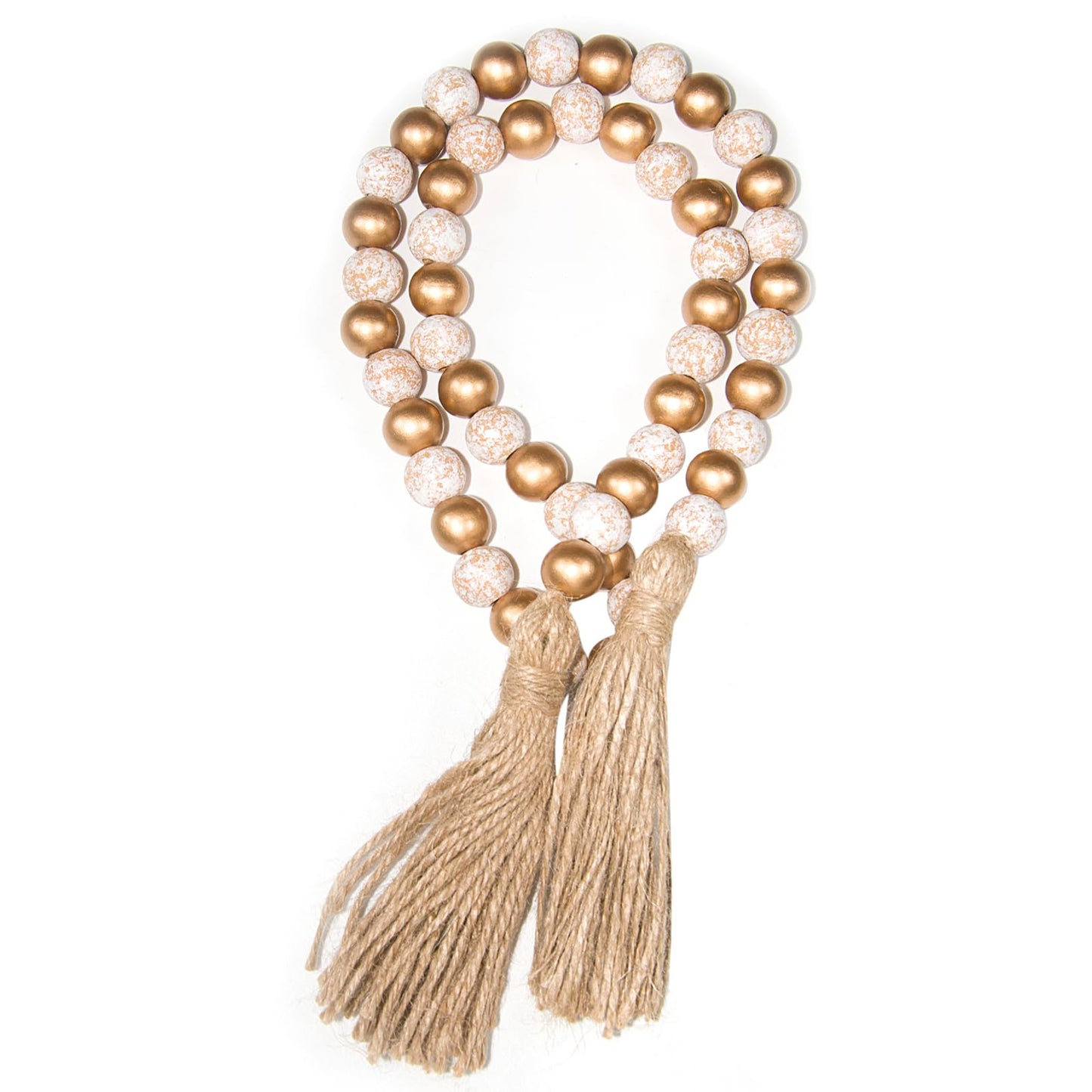 Wood Beads Garland with Tassels, 1 Pcs Farmhouse Rustic Country Decor Prayer Beads Boho Chic for Farmhouse, Wall Hanging, Home Decoration (Gold, 39 Inch)