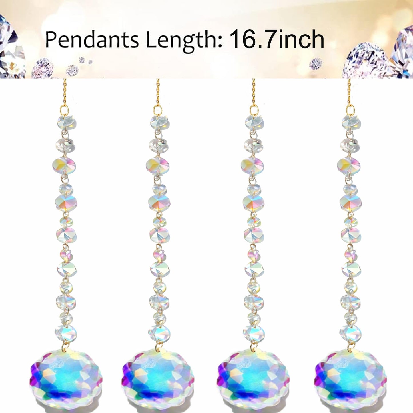 4Pcs Sun Catcher Crystals for Window Hanging, Crystals Prism Rainbow Maker for Windows Indoor Outdoor Car Mirror Garden Decor Wedding Party Xmas Gift