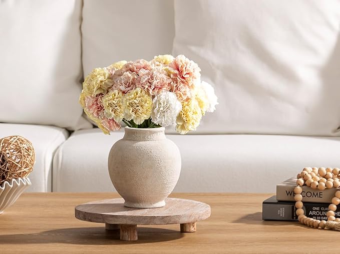 Ceramic Rustic Farmhouse Vase, Small Flower Vase Decorative Vase Short Pottery Vases for Home Decor Table Living Room Entryway Mantel Bookshelf Bedroom Bathroom Kitchen - 6" W