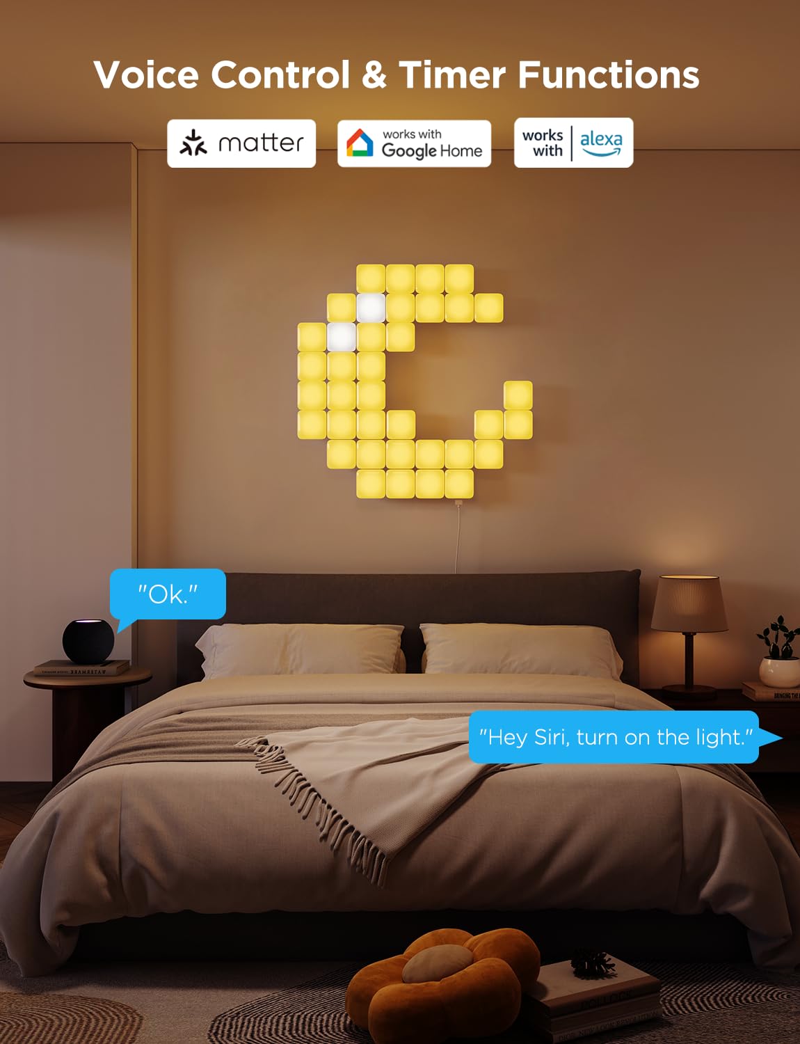 Govee Mini Panel Lights, RGBIC Wall Lights, Smart LED Wall Panels, Works with Matter, Alexa, Google Assistant, Sync with Music, DIY Gaming Light for Home Decor, Office, Bedroom, 20 Pcs