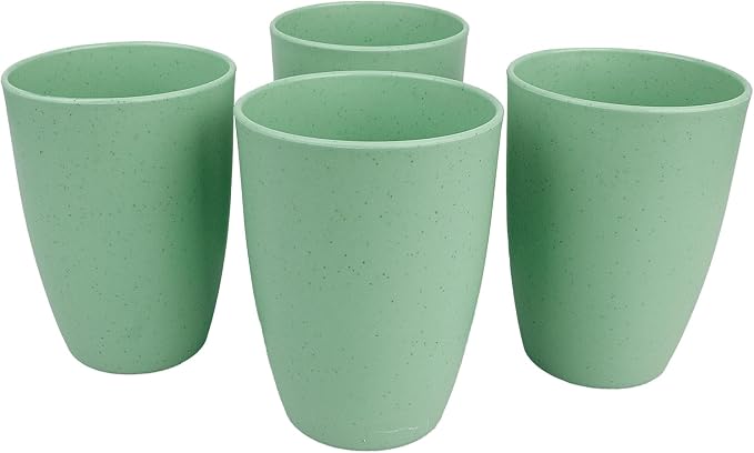 Wheat Straw Cups Set of 4, Drinking Cup Reusable Cups, Dishwasher Safe 12 oz for Kitchen, Home, Office, and Outdoor Use (light green)