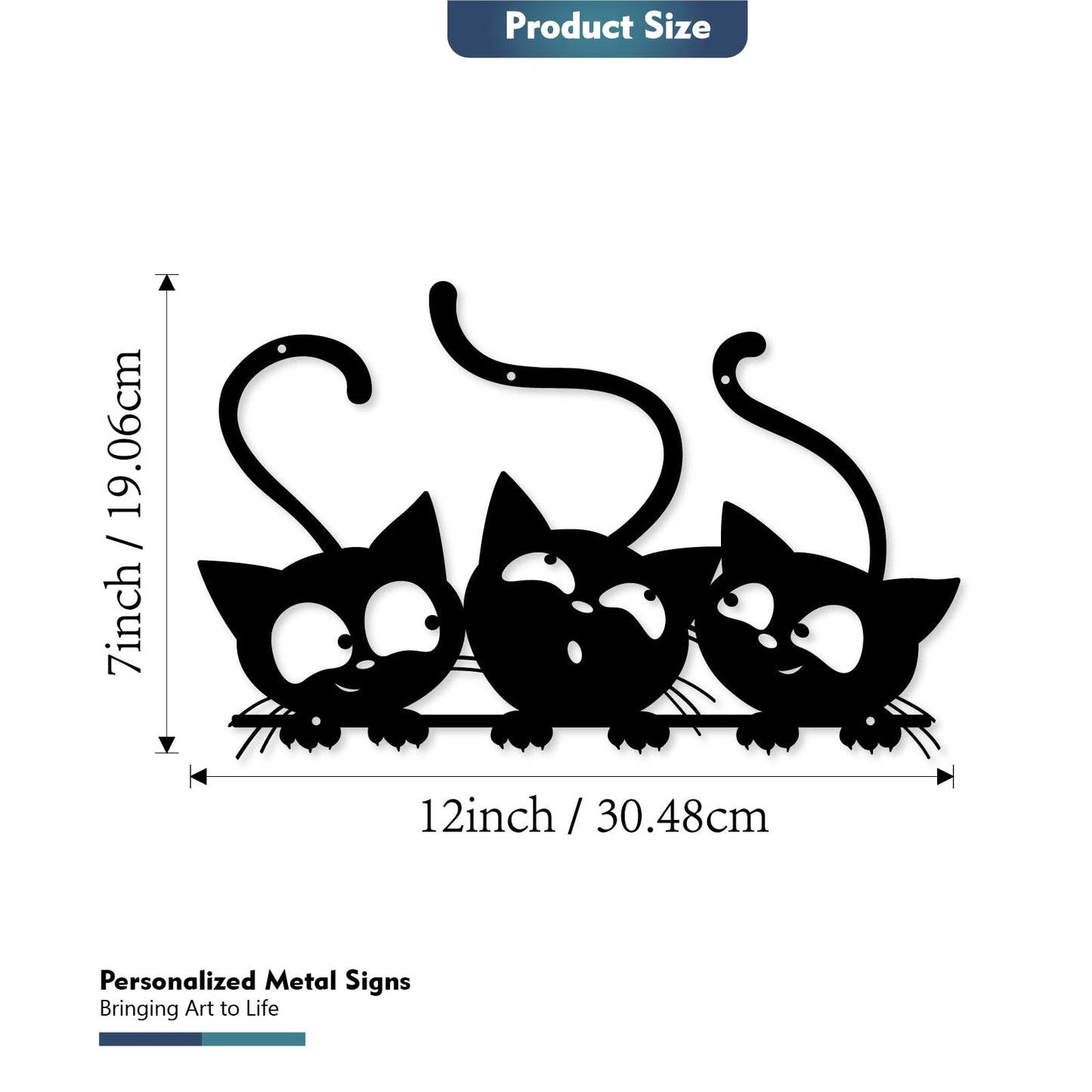 Monlyey Three Black Cat Wall Art, Metal Cat Wall Decor, Black Cat Wall Sculpture For Cats Lover, Minimalist Room Living Room Patio Wall DéCor (Length:12 Inches)
