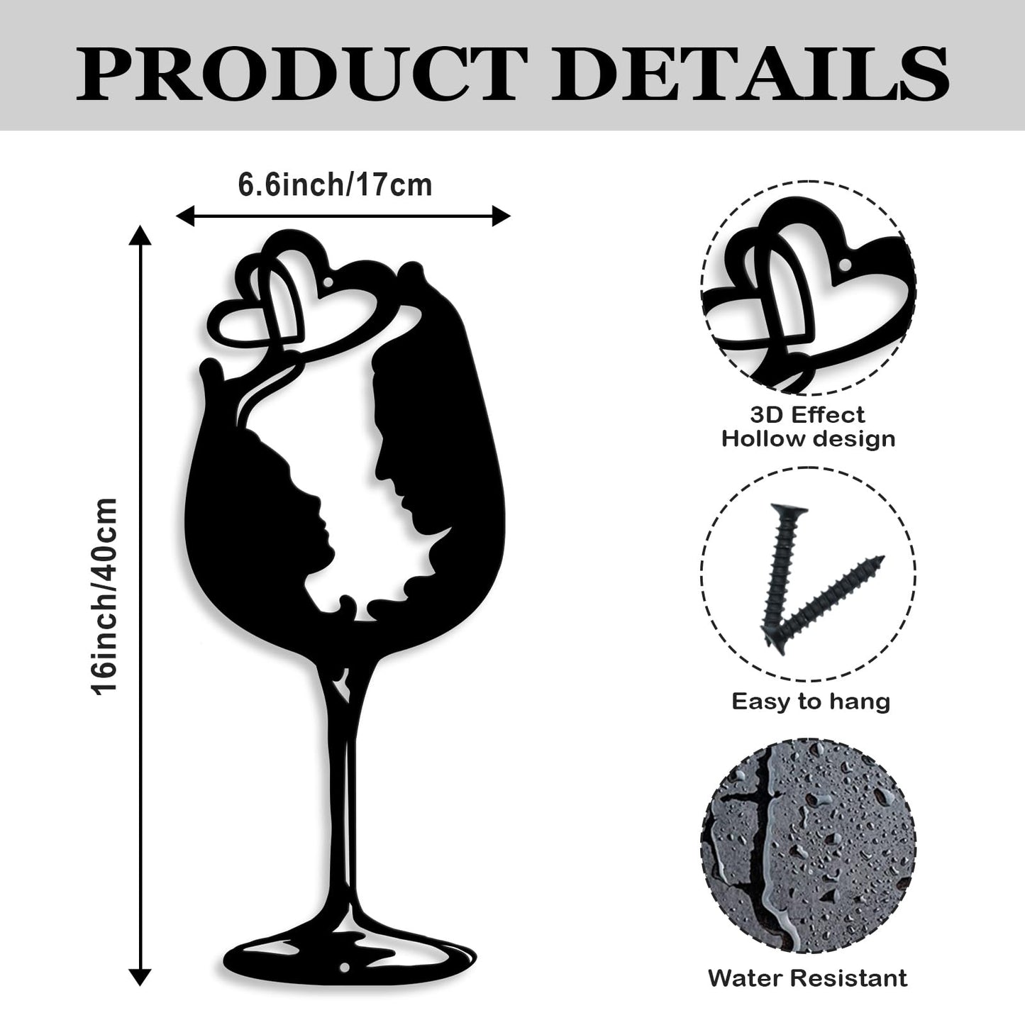 Kas Home Abstraction Wine Cup Metal Wall Art (6.6L x16W)