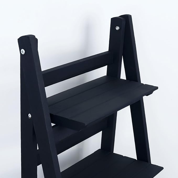 Distressed Ladder Shelf - Rustic Leaning Bookshelf for Home Decor (Navy)