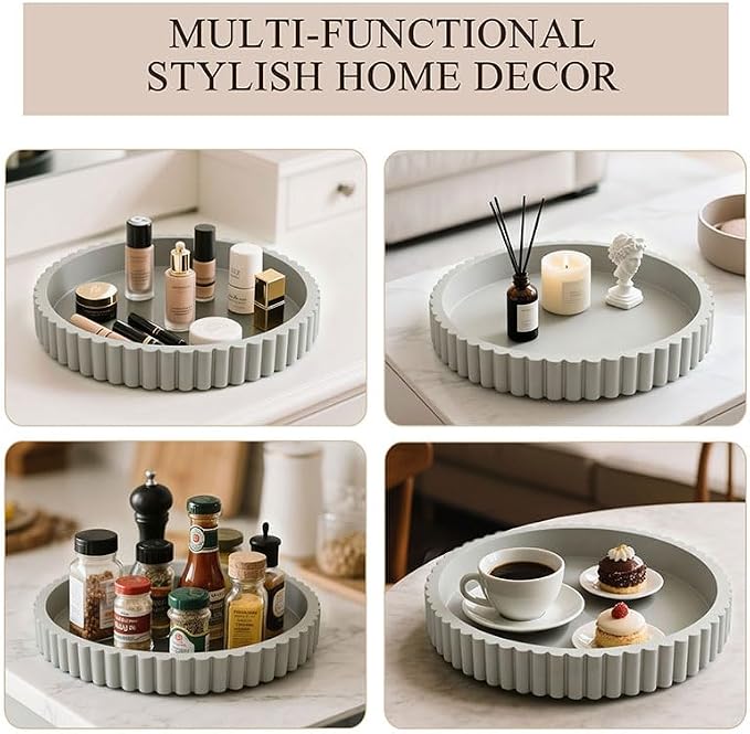 Decorative Tray for Coffee Table Decor, 11" Round Wooden Coffee Table Tray, Modern Decorative Trays for Home Decor, Living Room, Entry, Dining Room (Grey)