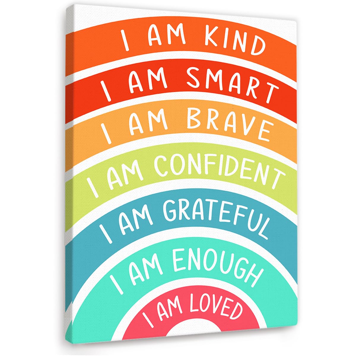 Positive Kids Affirmation Wall Decor, I Am Kind Smart Rainbow Classroom Wall Art Canvas Framed Print for Calming Corner School Counselor Wall Decor 12 x 15 in
