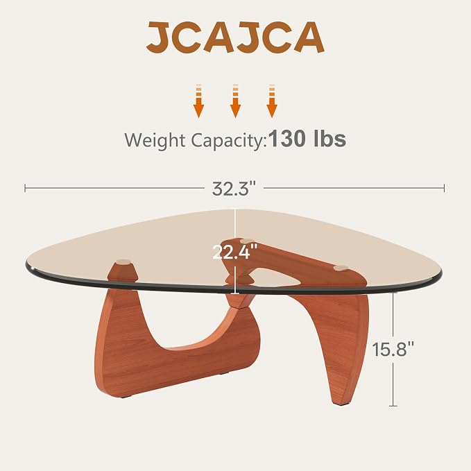 Coffee Table for Living Room Mid Century Modern Center Small Table with Glass Top and Wood, Walnut Brown(32 Inch)