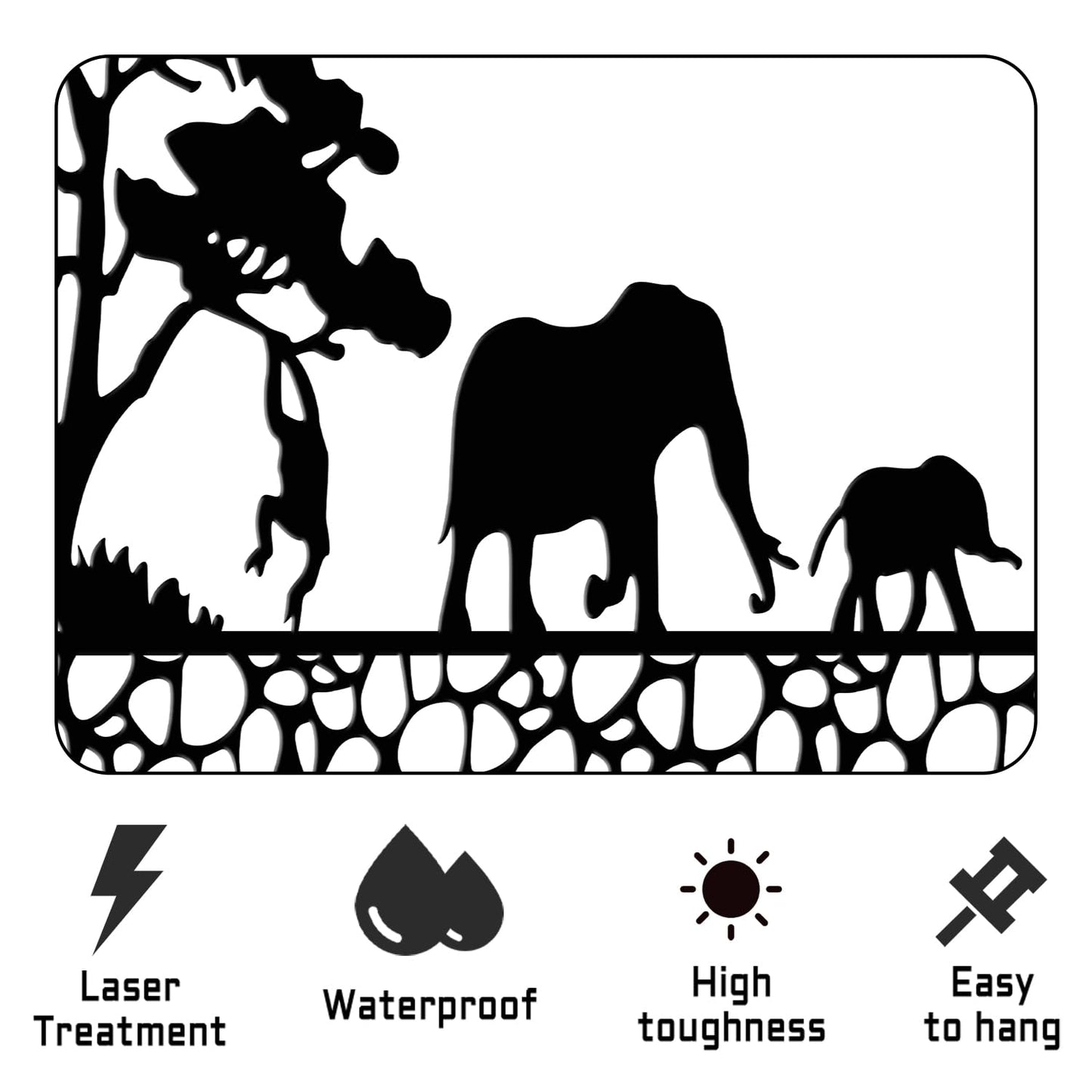 Maoerzai Elephant Family Metal Wall Art, Elephants Herd Metal Wall Decor, Modern African Wall Decor for Living Room & Home (Black - 16 x 8 Inch)