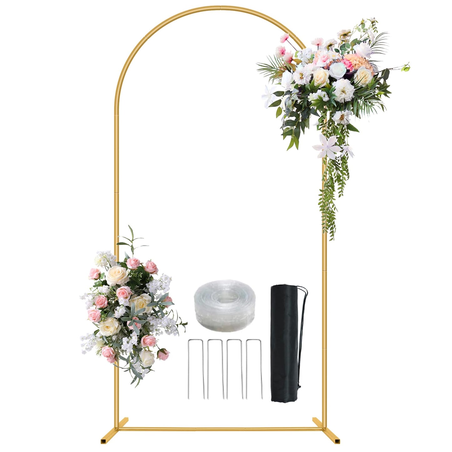 6.6FT Metal Wedding Arch Stand Gold Square Arched Backdrop Frame for Party Ceremony Valentines Day Birthday Bridal Baby Shower Garden Floral Balloon Arch Decoration