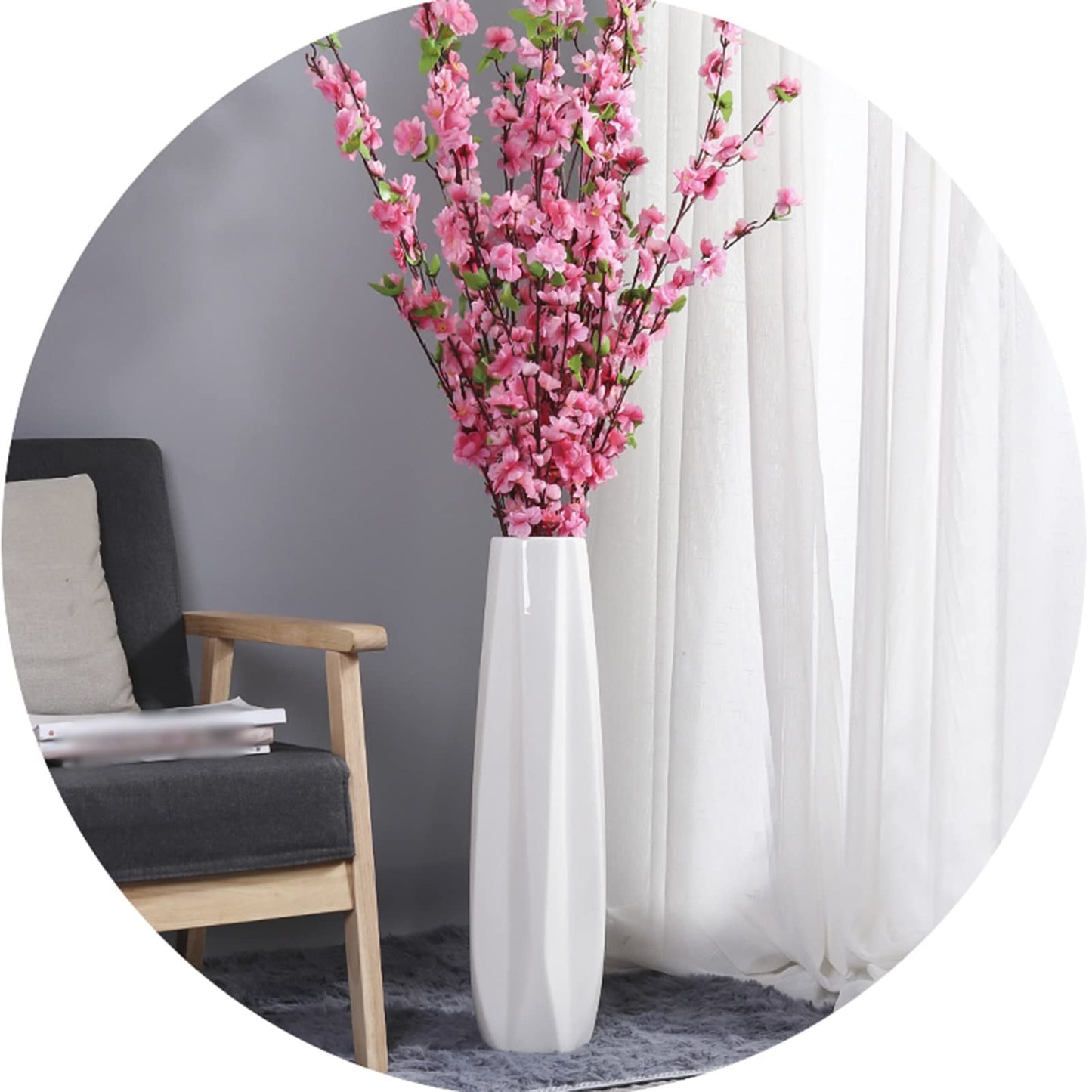 FKTHYO Floor vase Accessories Large Floor Vase,White Ceramic Vase,Handcrafted,Sophisticated Vessel for Decorative Branches and Dried Flowers (White 45cm)