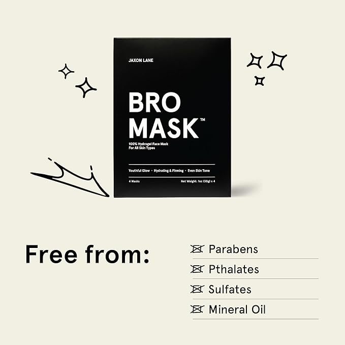 BRO MASK Korean Face Mask for Men: Premium Mens Face Mask Skin Care & Facial Anti Aging Sheet Masks with Hydrogel, Vitamin C, Hydrating Hyaluronic Acid, Hydrolyzed Collagen (2 X 4 Pack)