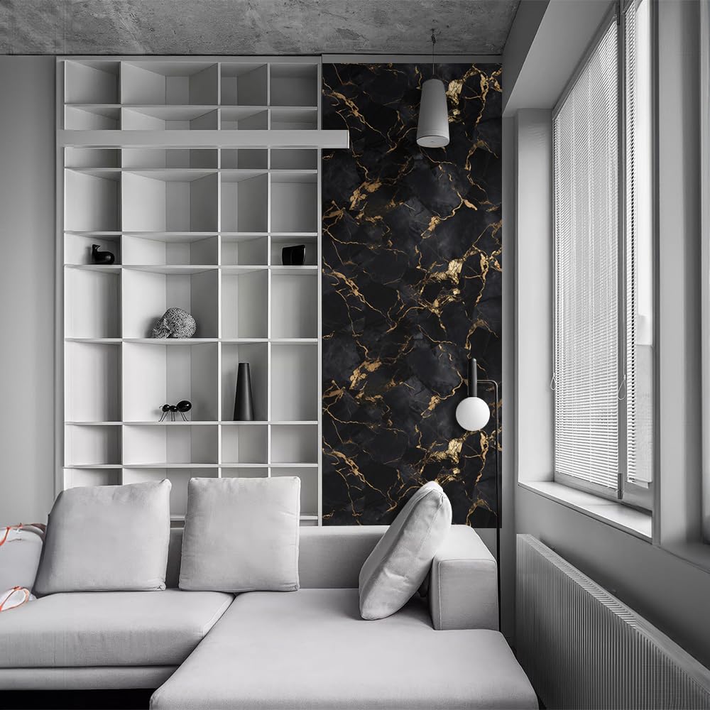 REDAMANCY Modern Black Gold Marble Abstract Peel and Stick Door Stickers Vinyl Mural Decals Decor Modern Wallpaper Self-Adhesive, Waterproof, Removable
