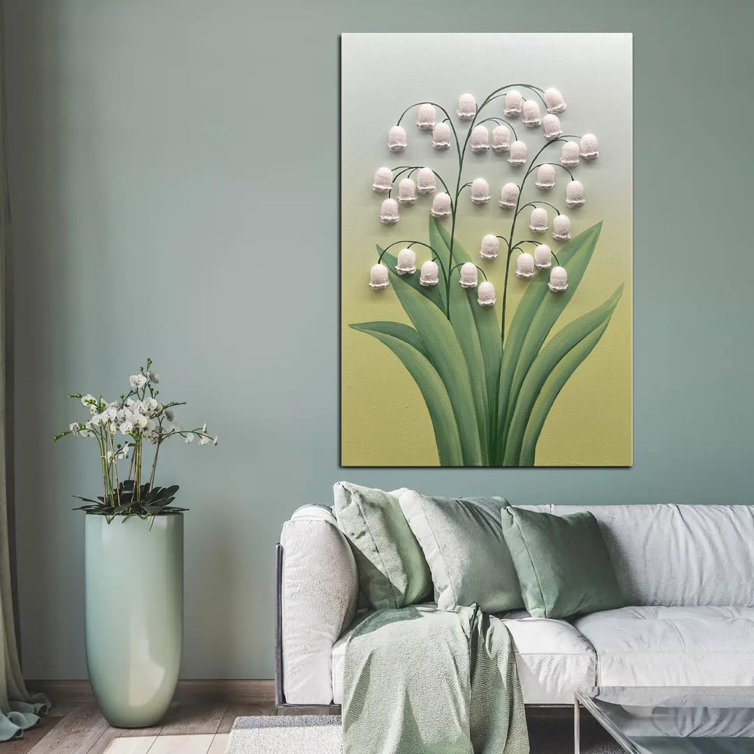 36x24inch Wall Art ,Minimalist Wall Art hand painted Texture Wall Art Oil Paintings , 3D Lily of the Valley White Floral Canvas Wall Art ,Modern Home Wall Decor ,Wall Art for Bedroom ,Dining Room Wall Decor