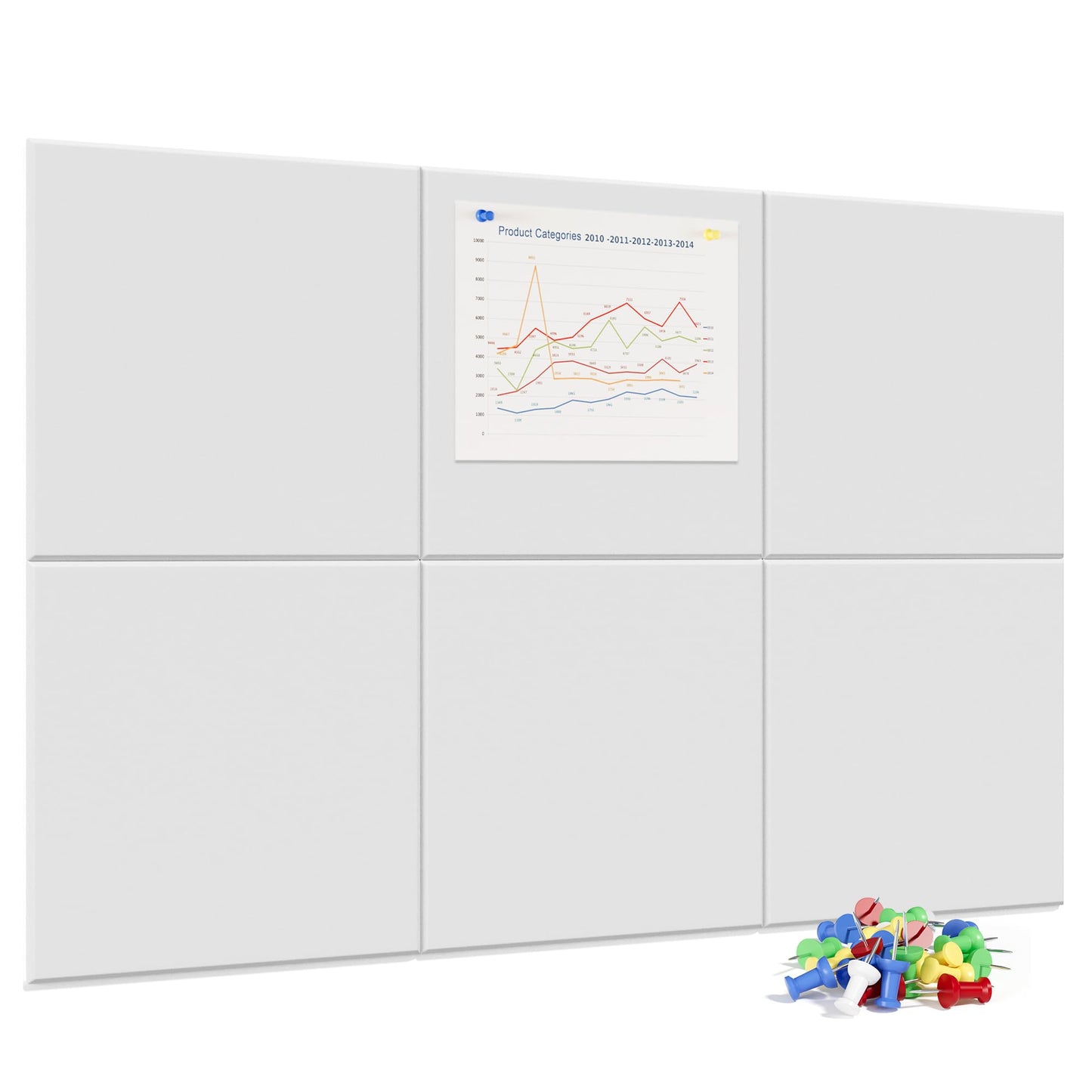 Neatsure Large Cork Board for Wall, 36" x 24" White Bulletin Board with Pushpins, 6 Panels Felt Tiles Tack Push Pin Board for Office