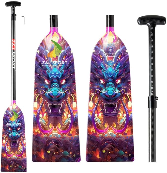 Z&J SPORT Adjustable Dragon Boat Paddle, IDBF Approved Carbon Fiber Paddle, Dragon Graphic Paddle with Adjuster for Dragon Boat Race with Adjustable T Handle