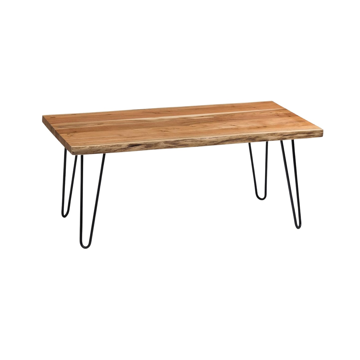 Alaterre Furniture 48-Inch Live Edge Coffee Table with Hairpin Metal Legs – Rustic Modern Farmhouse Solid Acacia Wood Living Room Table in Natural Finish
