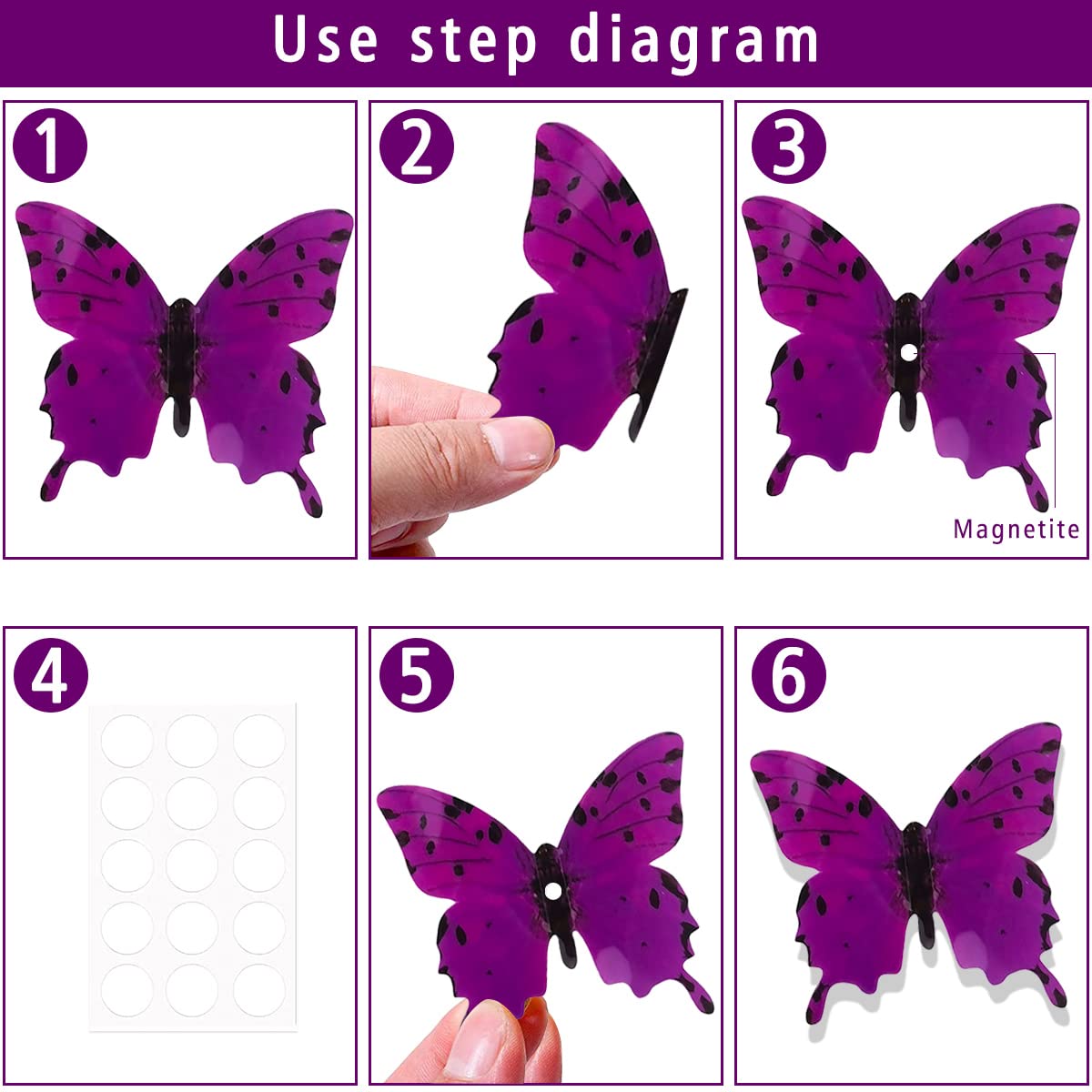 60Pcs 3D Butterfly Wall Decals Purple Butterflies Wall Decor 3 Sizes Waterproof Butterfly Wall Stickers for Home Office Living Room Bedroom Birthday Party Decoration