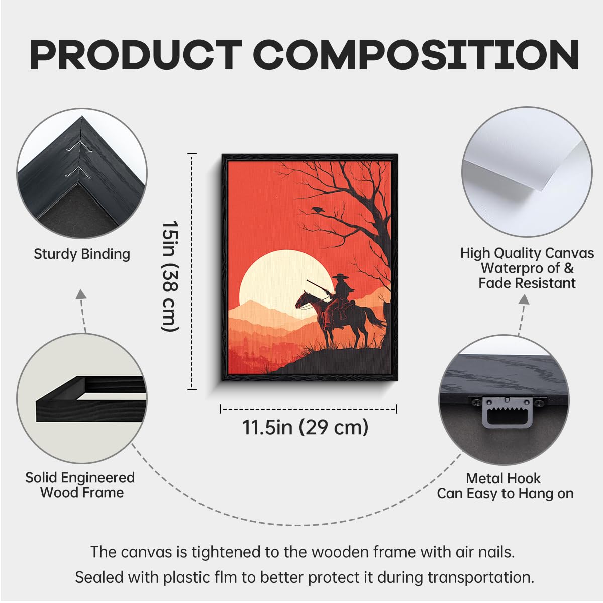 WOXZQ Western Cowboy Horseback Silhouette Sunset Wall Art – 12x15 Inch Canvas Print – Wild West Poster for Gaming Room Bedroom Living Room Decor