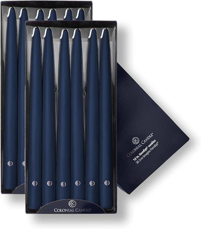 Colonial Candle Indigo Blue Taper Candles Hand Dipped - 12" Tall Candlesticks - Dripless, Unscented - Candles For Birthdays, Celebrations, 12 count (Pack of 1)